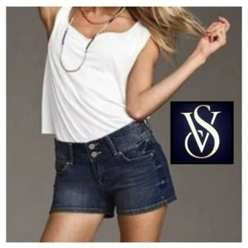 Victoria's  Secret VS Hipster Denim Jean Shorts Size 8 Mid Rise Boat Brunch Sexy